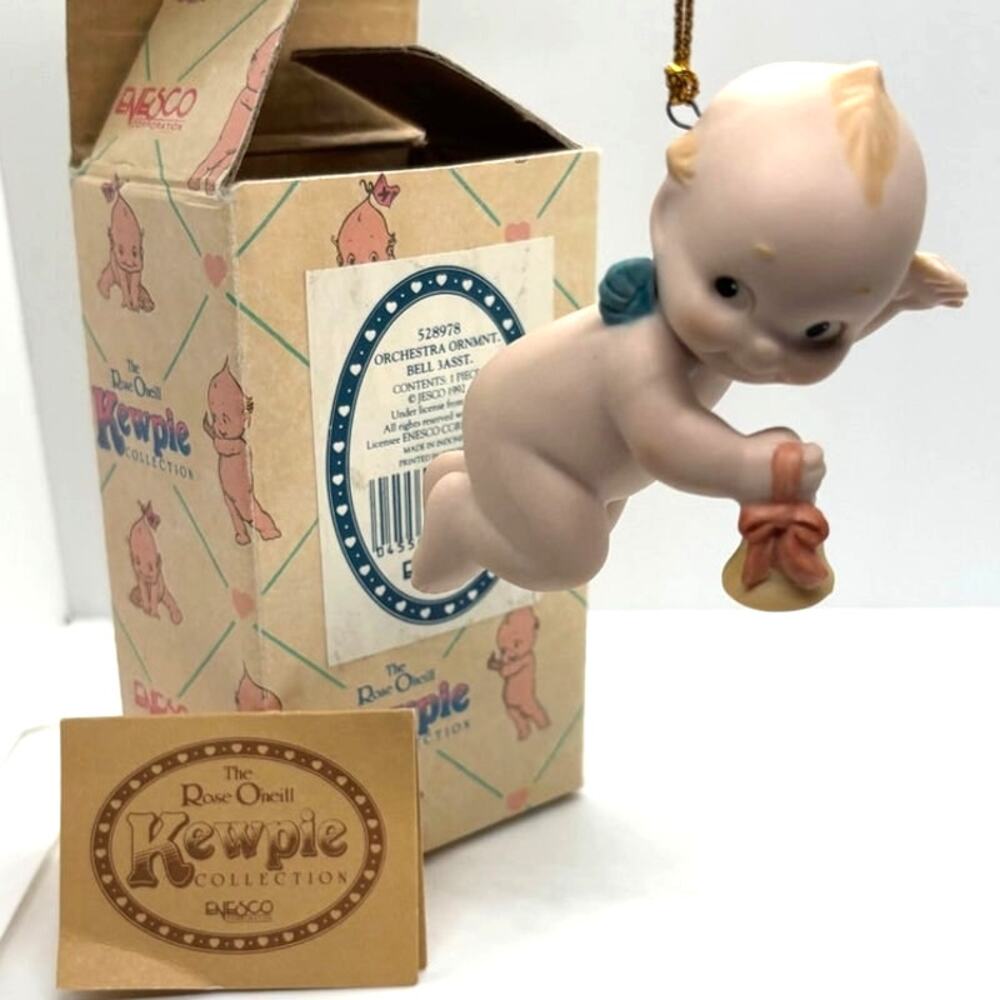 VTG 1992 Enesco, Rose O'Neill Porcelain Kewpie Doll Ornament with Bell, w/Box